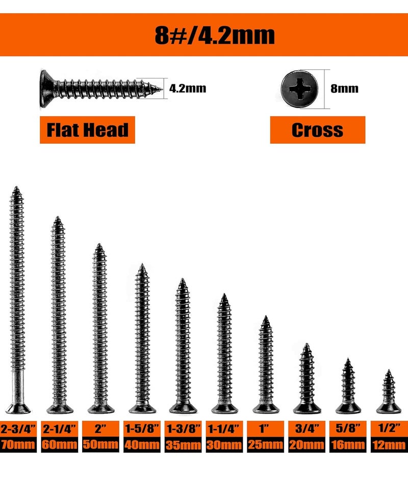 SUNEKE 110PCS #8 X 2 High Hardness Drywall Screws, Black Phosphate, Coarse Thread, Phillips Drive, Bugle Head, Wood Screws with Organizer Box & 1 Phillips PH2#2 Long Bit - Image 3